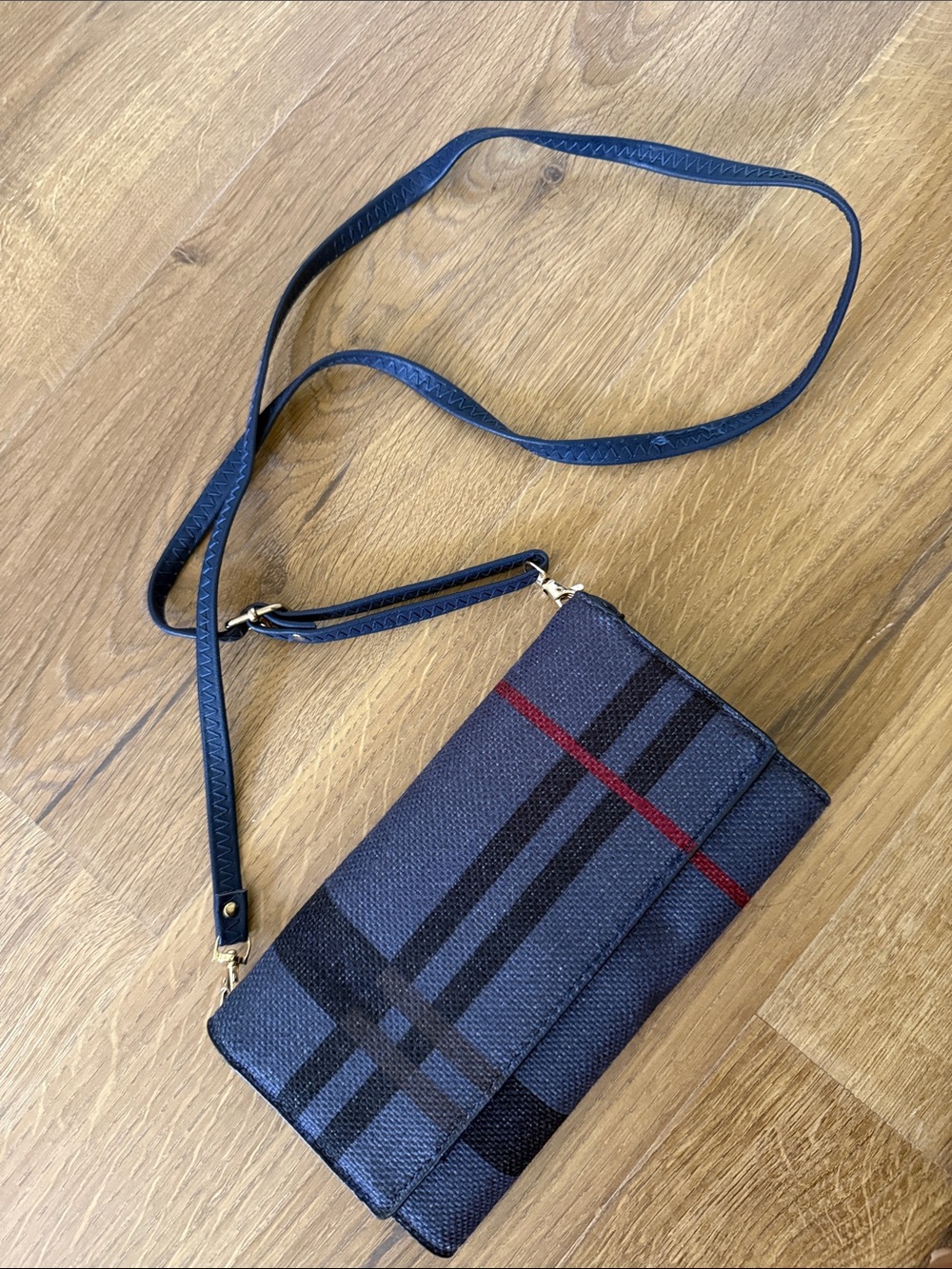 Women’s Navy Plaid Crossbody Wallet - Unbranded